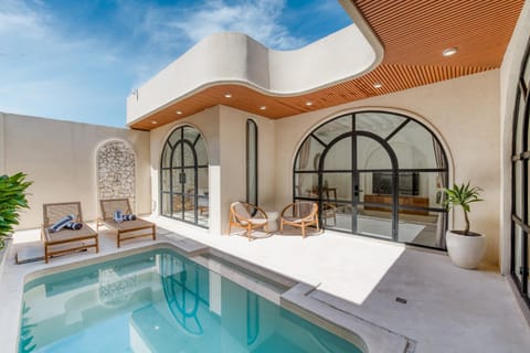 Patio, Seating area, Pool view, Swimming pool, sunbed