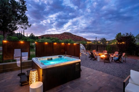 Patio, Night, Natural landscape, Hot Tub, Mountain view