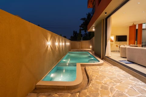 Night, Pool view, Swimming pool, Swimming pool