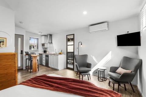 Bed, TV and multimedia, Kitchen or kitchenette, Photo of the whole room, air conditioner