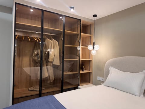 Bed, wardrobe