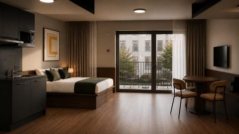 Bed, TV and multimedia, Kitchen or kitchenette, Photo of the whole room, Seating area, Bedroom