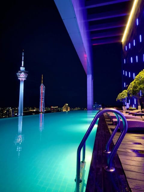 Property building, Night, Pool view, Swimming pool