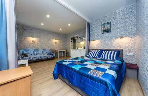 Bed, Kitchen or kitchenette, Living room, Photo of the whole room, Seating area, Bedroom