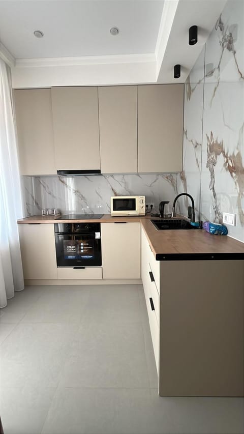 Kitchen or kitchenette, stove