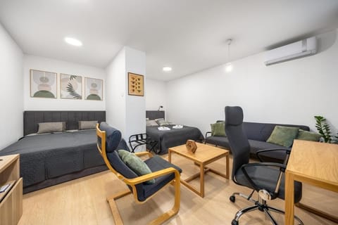 Bed, TV and multimedia, Living room, Photo of the whole room, Seating area, Bedroom, fireplace, hair dresser, air conditioner