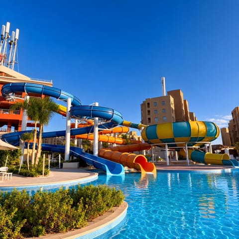 Natural landscape, Aqua park, Pool view, Swimming pool