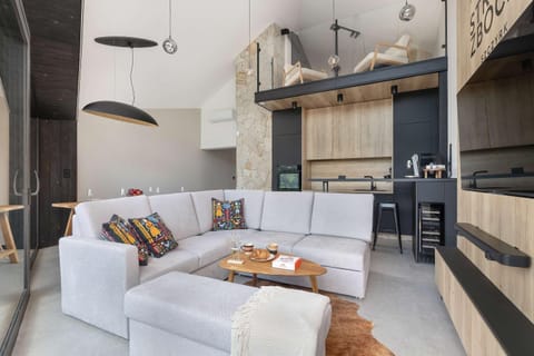 Kitchen or kitchenette, Living room, Seating area, Dining area, stove