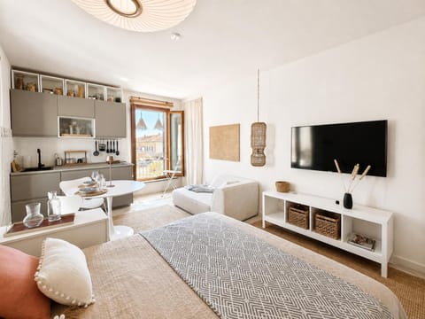 Bed, TV and multimedia, Living room, Photo of the whole room, Seating area, Bedroom