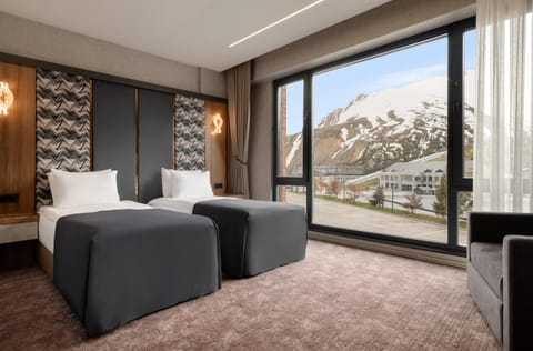 Bed, Natural landscape, Bedroom, Mountain view