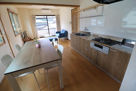Kitchen or kitchenette, Living room, Dining area, stove