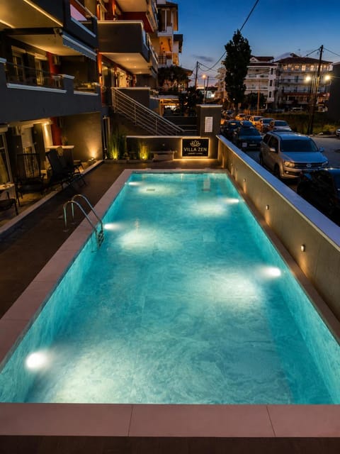 Property building, Night, Balcony/Terrace, Pool view, Swimming pool, Swimming pool