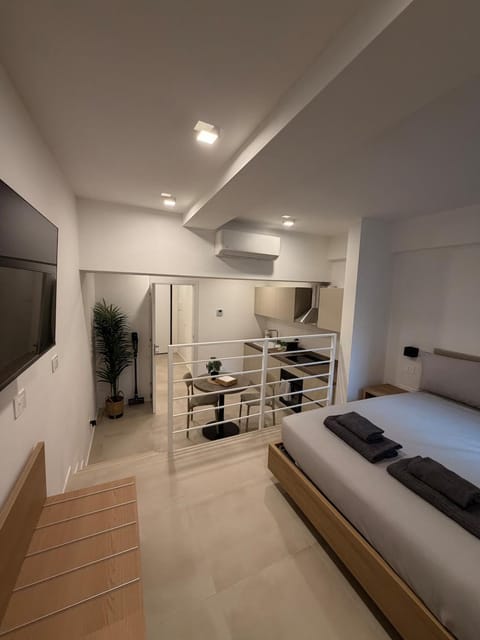 Bed, kitchen