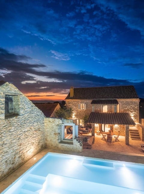 Property building, Patio, Night, Swimming pool