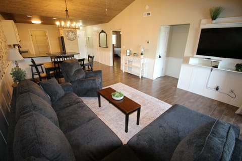 TV and multimedia, Kitchen or kitchenette, Living room, Photo of the whole room, Seating area, Dining area