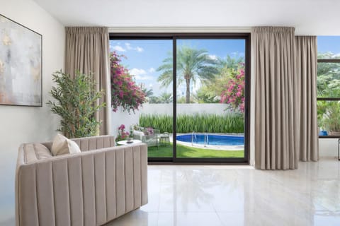 Living room, Garden view, Swimming pool