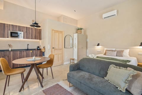 Bed, TV and multimedia, Kitchen or kitchenette, Living room, Photo of the whole room, air conditioner