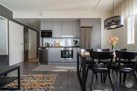 Kitchen or kitchenette, Living room, Dining area, dishwasher, oven