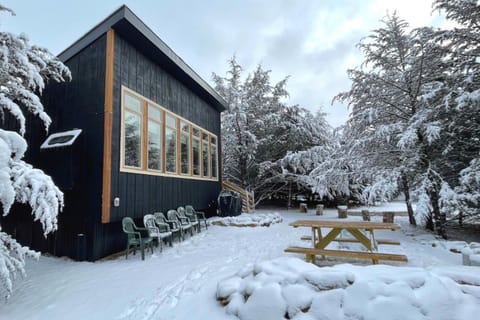 Property building, Patio, Natural landscape, Winter, Seating area
