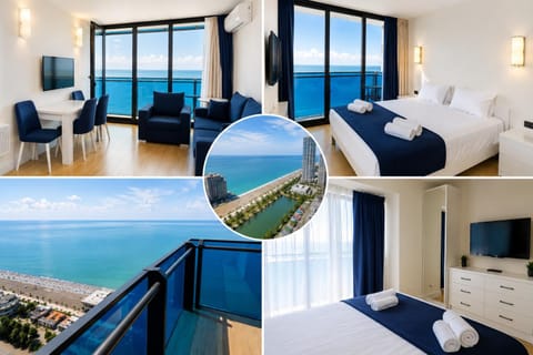 Bed, Natural landscape, TV and multimedia, Balcony/Terrace, Living room, Photo of the whole room, Seating area, Beach, Bedroom, Sea view, air conditioner
