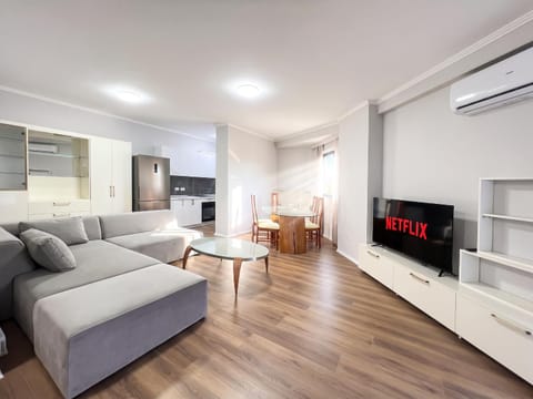 Communal lounge/ TV room, TV and multimedia, Kitchen or kitchenette, Living room, Photo of the whole room, Seating area, Evening entertainment, air conditioner