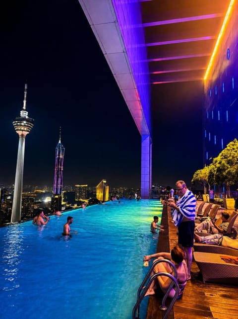 Property building, Night, Pool view, Swimming pool
