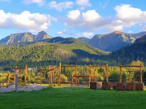 Spring, Children play ground, Garden, Mountain view