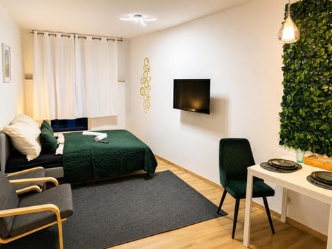 Bed, TV and multimedia, Living room, Seating area, Bedroom