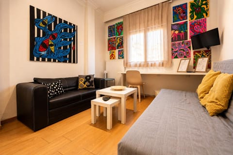 Bed, Living room, Seating area