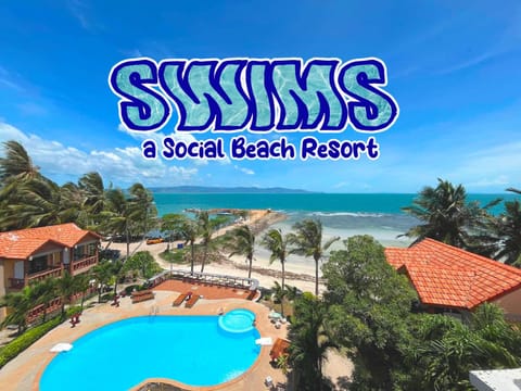 Property building, Day, Property logo or sign, Bird's eye view, Garden, Beach, Garden view, Pool view, Sea view, Swimming pool