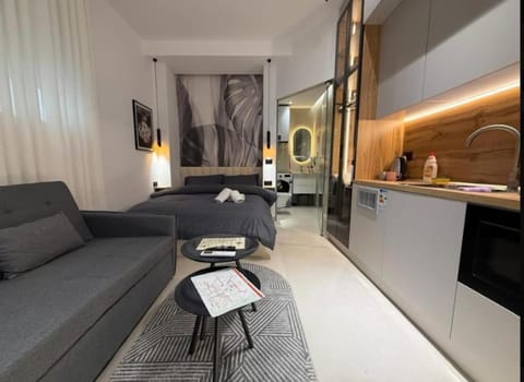 Kitchen or kitchenette, Living room, Seating area