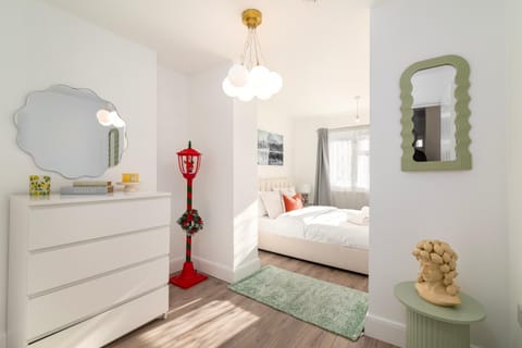 Bed, wardrobe
