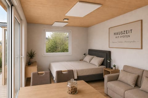 Bed, Living room, Seating area