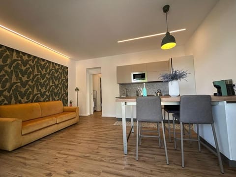 Kitchen or kitchenette, Living room, Seating area, Dining area