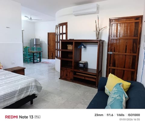 Bed, wardrobe