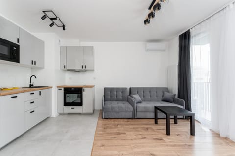 Kitchen or kitchenette, Living room, microwave, oven, air conditioner