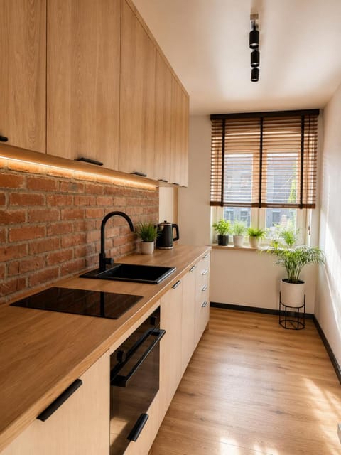 Kitchen or kitchenette, microwave, stove