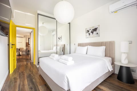 Bed, Photo of the whole room, Bedroom, towels, wardrobe, air conditioner