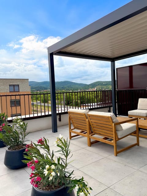 Natural landscape, View (from property/room), Balcony/Terrace, Seating area, Mountain view