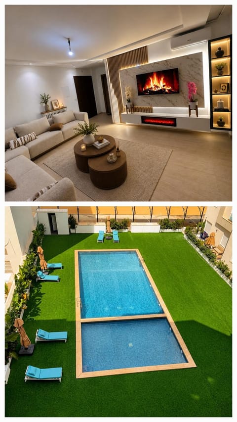 Living room, Seating area, Swimming pool