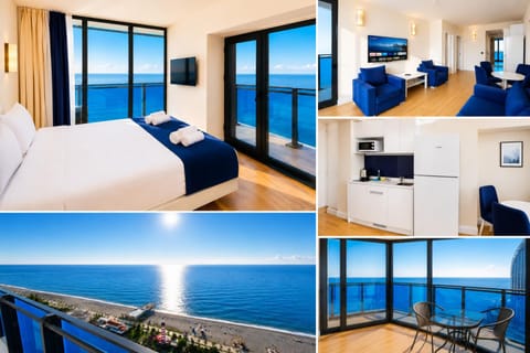 Bed, TV and multimedia, View (from property/room), Kitchen or kitchenette, Photo of the whole room, Bedroom, Sea view, air conditioner