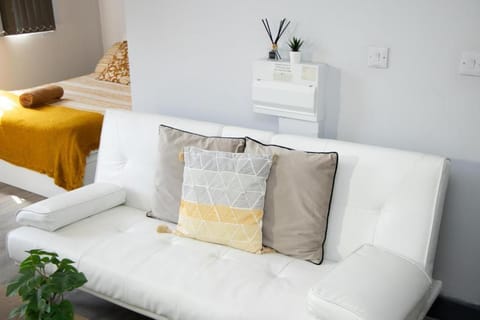 Bed, Living room, Seating area, Bedroom