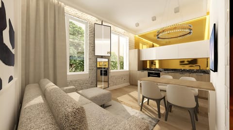 Bed, TV and multimedia, Kitchen or kitchenette, Seating area, Dining area