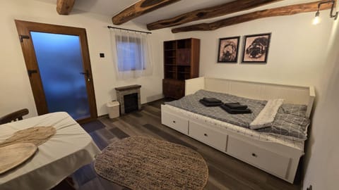 Bed, Photo of the whole room, Decorative detail, fireplace