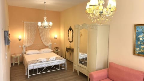 Bed, wardrobe