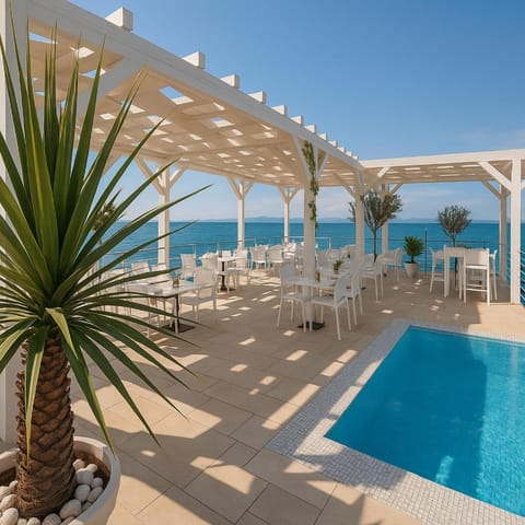 Lounge or bar, Pool view, Sea view, Swimming pool, Swimming pool