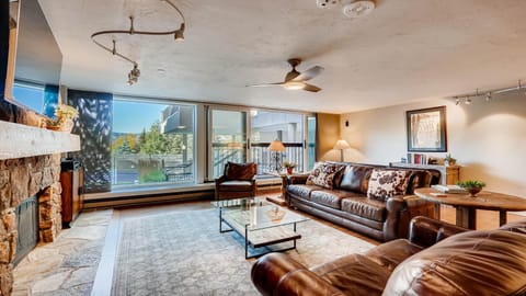 Day, View (from property/room), Balcony/Terrace, Living room, Seating area, City view, fireplace, furniture