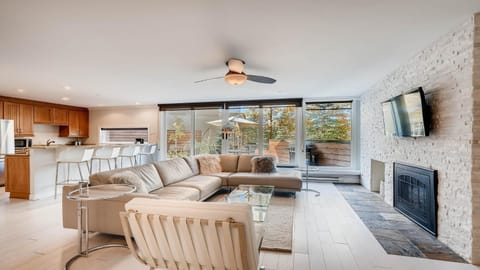 Day, TV and multimedia, Balcony/Terrace, Kitchen or kitchenette, Living room, Seating area, Dining area, Bedroom, fireplace, furniture, kitchen