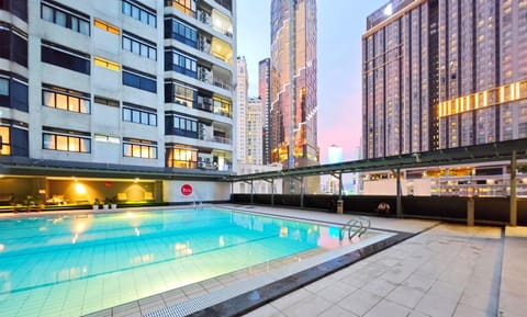 Property building, Pool view, Swimming pool, sunbed