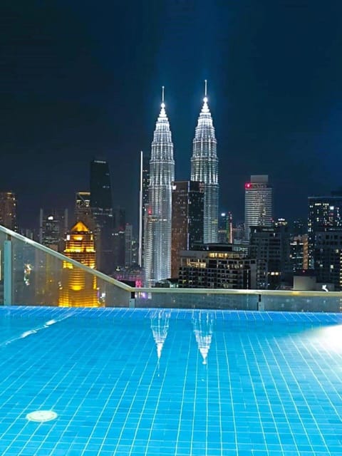 Night, City view, Pool view, Swimming pool